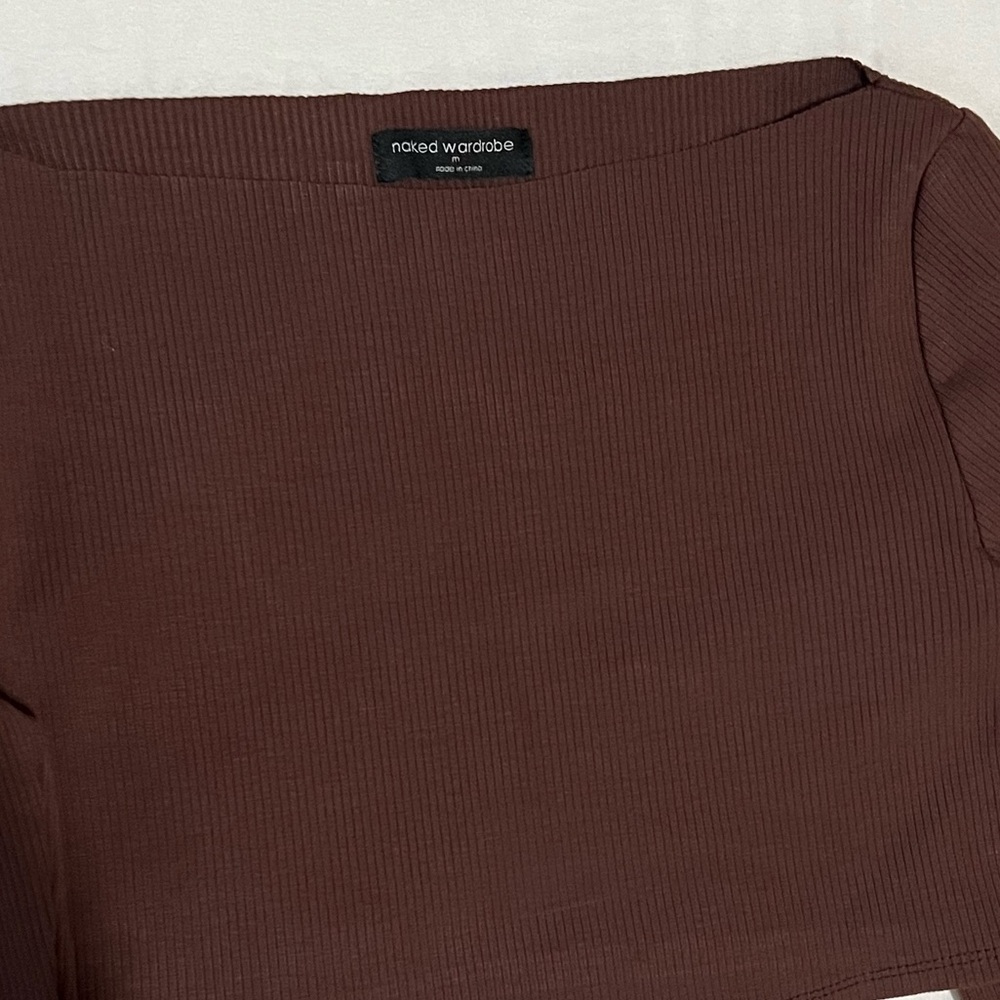 Brown Ribbed Crop Top - Picture 2 of 2